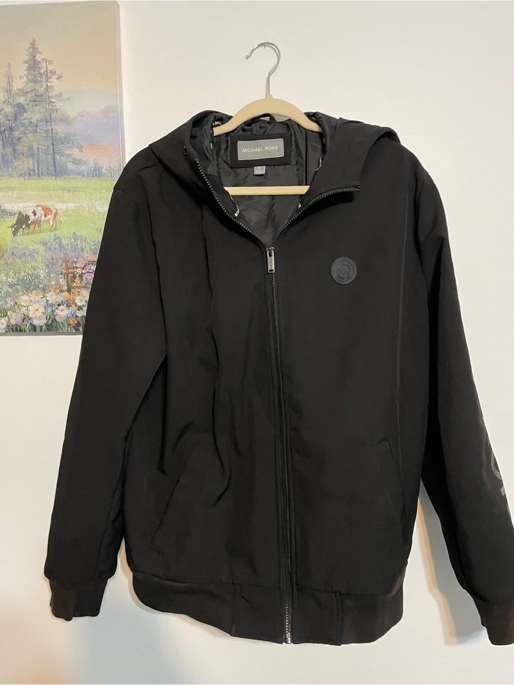 Michael Kors Men's Black Hooded Zip-Up Jacket size large pre-owned